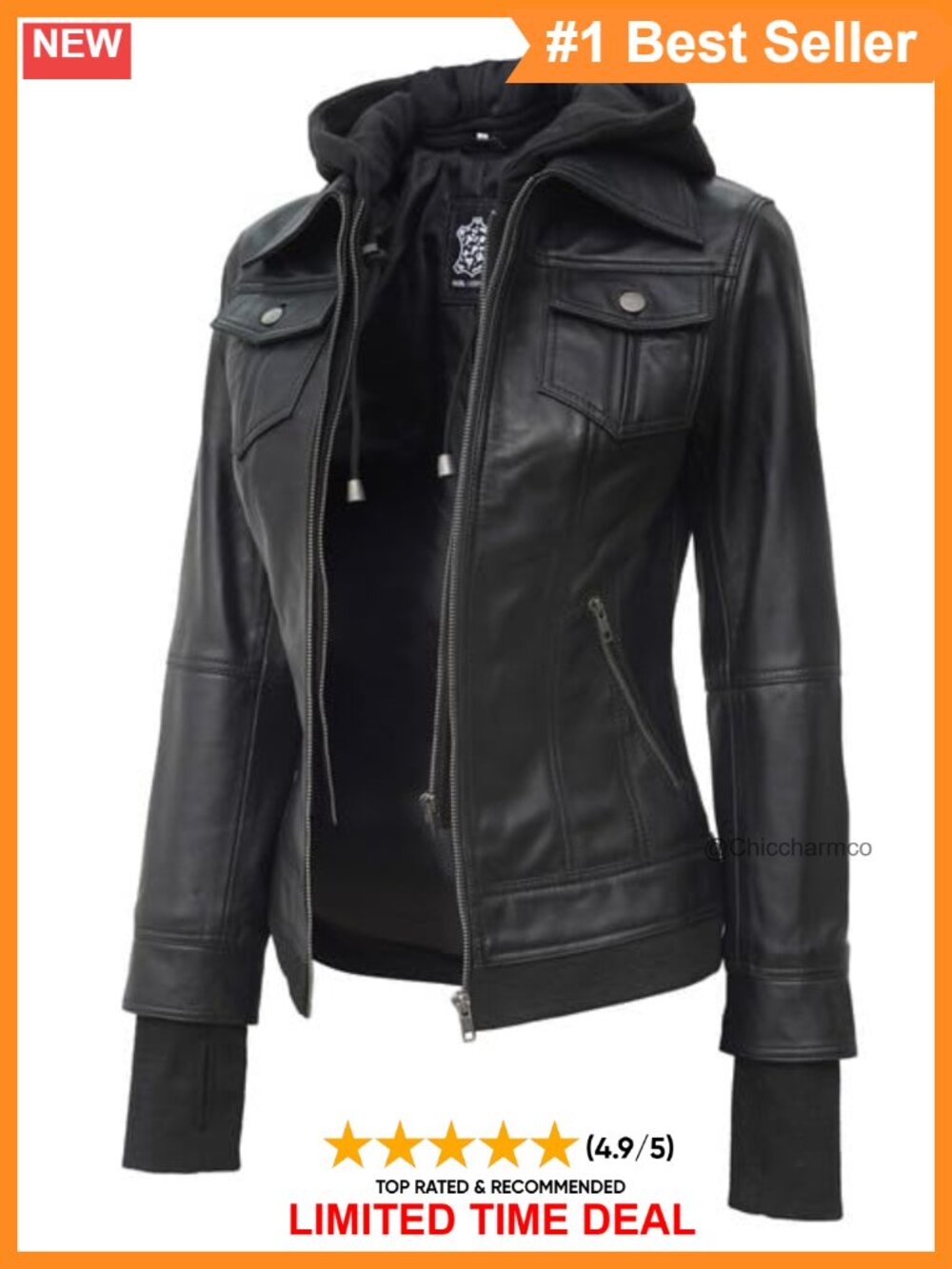Lambskin Leather Bomber Jacket Detachable Hood Womens Moto Coat